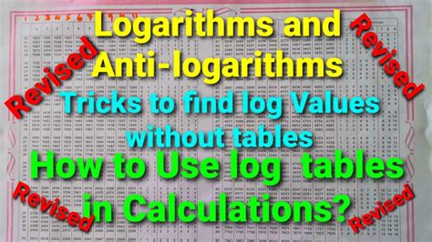 Logarithms and Anti-logarithms. Use of log tables & Tricks to write log values without tables ...