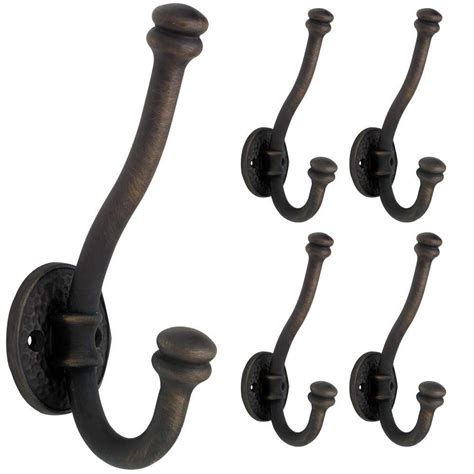 (5 Pack) Large Hammered Oil Rubbed Bronze Hooks - D. Lawless Hardware