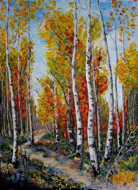 Autumn Birch Tree Grove painting Forest Landscape Aspen Original art ...