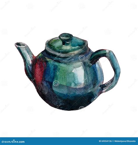 Watercolor teapot on white stock illustration. Illustration of chinese - 69554136