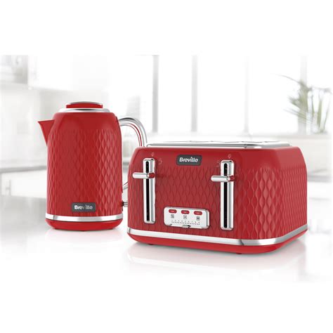 Curve Collection Jug Kettle and Toaster Set, Red and Chrome | Breville