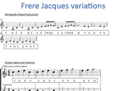 Frere Jacques variations notated - Theme and variations. | Teaching ...