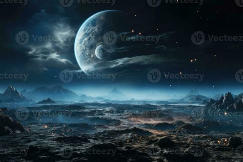 AI Generated Earth as Seen from the Surface of the Moon. by generative AI 35547460 Stock Photo ...