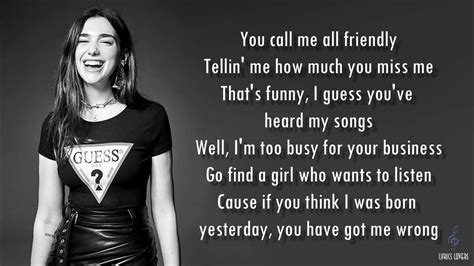 Dua Lipa - IDGAF LYRICS - YouTube | All music, Lupa