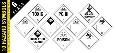 Full set of 10 Class 6 isolated hazardous material signs. Toxic, inhalation, poison, harmful ...