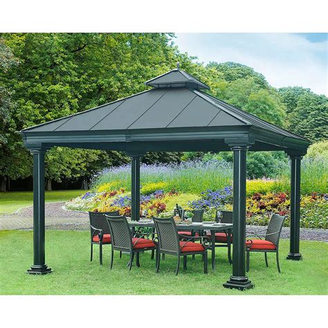 Sunjoy Broadway 12 ft. x 12 ft. Hard Top Gazebo with Vented Canopy in Black | The Home Depot Canada