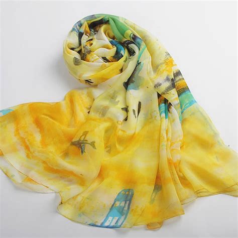 Bright Yellow Silk Chiffon Scarf With Abstract Floral Print Yellow Mulberry Silk Scarf AS80 - Etsy