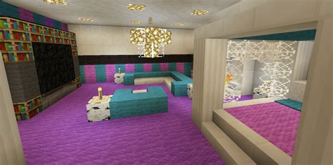 Minecraft Bedroom Pink Girl Purple Wallpaper Wall Design Canopy Bed TV Teal Bedroom Decor ...