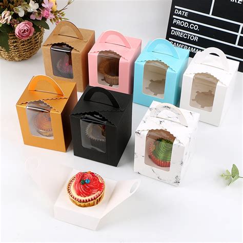 SPRING PARK 10Pcs 1 Position Paper Cupcakes Boxes,Portable Single Individual Cupcake Gift Boxes ...