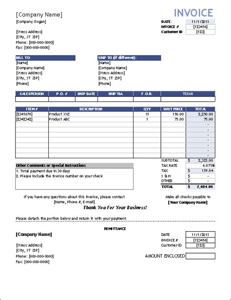 Sales Invoice Excel Template