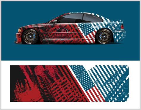 American Flag Car wrap decal graphic vector kit. Abstract stripe racing background designs ...