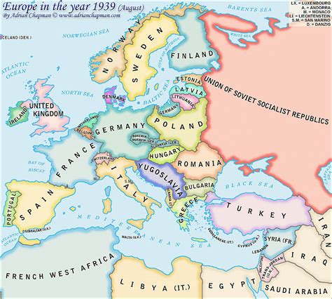 Political Map of Europe in the year 1939