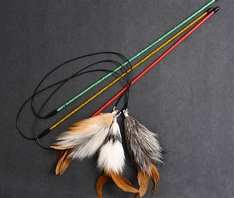 Wand Cat Toy on a String With Fox Fur and Feather, Toy on Stick with a String - My Happy Pets ...