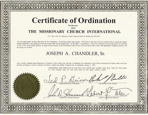 Printable Pastor Ordination Certificate Template