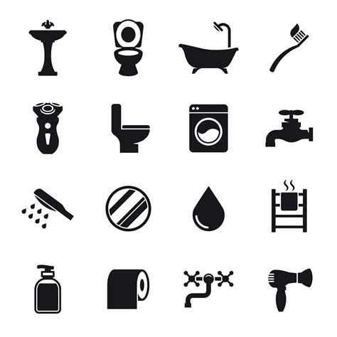 Bathroom icon set. Black on a white background 19518973 Vector Art at ...