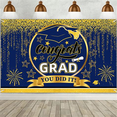 Class of Grad 2023 Background Banner,Blue and Gold Graduation Banner Backgdrop Signs for ...