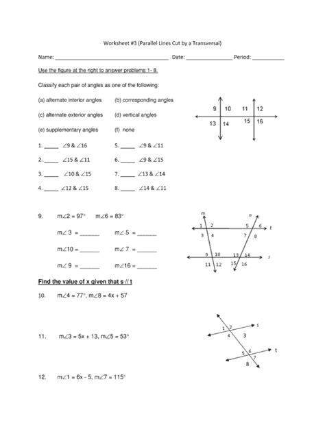 Worksheet 3 Parallel Lines Cut By Transversal