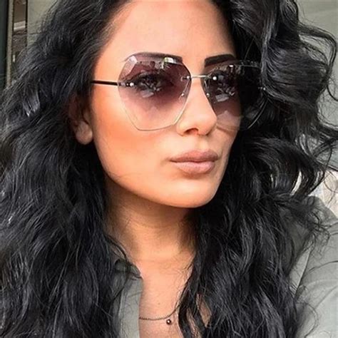 Transparent gradient sunglasses women oversized clear lens sun glasses rimless female shades ...