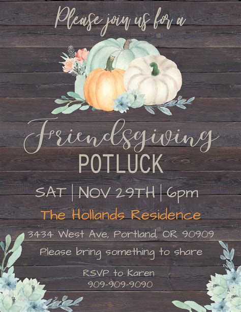 Editable Rustic Friendsgiving Potluck Ticket Invitation and Sign Templates, 3x7, 8.5x11 ...