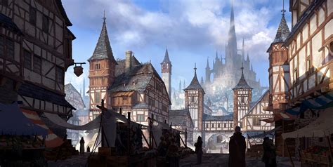 Medieval city, Jung yeoll Kim | Fantasy city, Fantasy town, Fantasy art landscapes