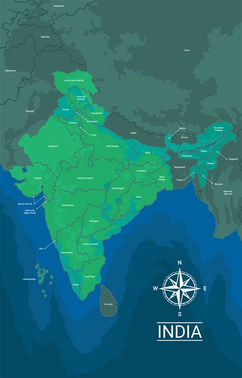 Illustrated Green Country Map of India 19142024 Vector Art at Vecteezy