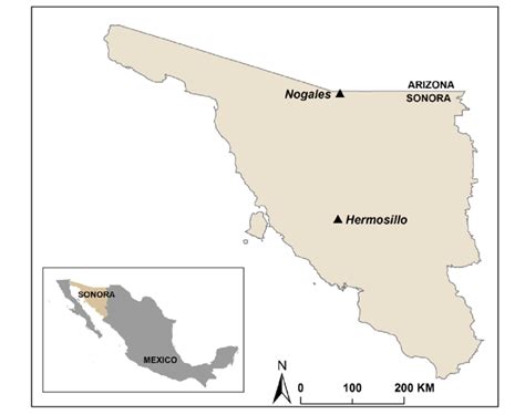 The study area: The cities of Nogales and Hermosillo in Sonora, Mexico ...