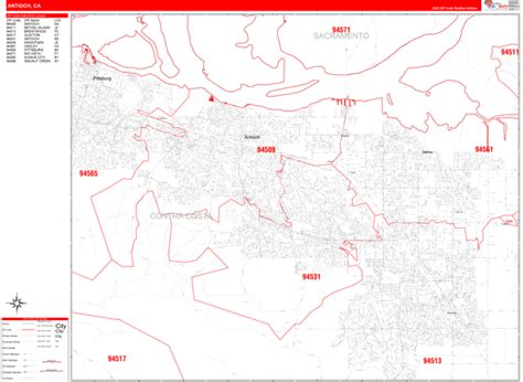 Antioch California Zip Code Wall Map (Red Line Style) by MarketMAPS ...