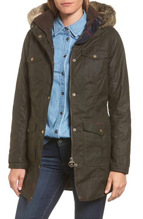 Barbour Ashbridge Hooded Waxed Canvas Jacket with Faux Fur Trim | Waxed canvas jacket, Canvas ...