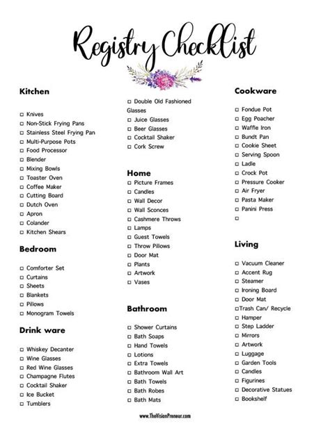 Ultimate Wedding Registry Checklist Printable