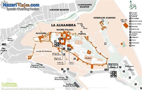 Map and plan of the Alhambra and the Generalife Gardens of Granada ...