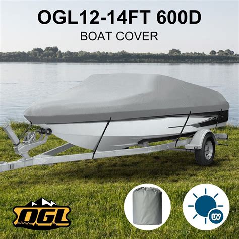 OGL 12 14 ft Trailerable Boat Cover Waterproof Marine Grade Fabric for V Hull Fishing Boats ...