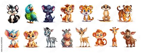 Set of cartoon characters of baby animals. Set of baby animal icons ...