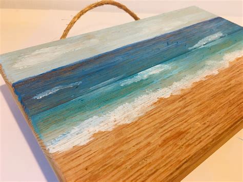 Beach Horizon Acrylic Painting on Distressed Wood Ocean Scene - Etsy