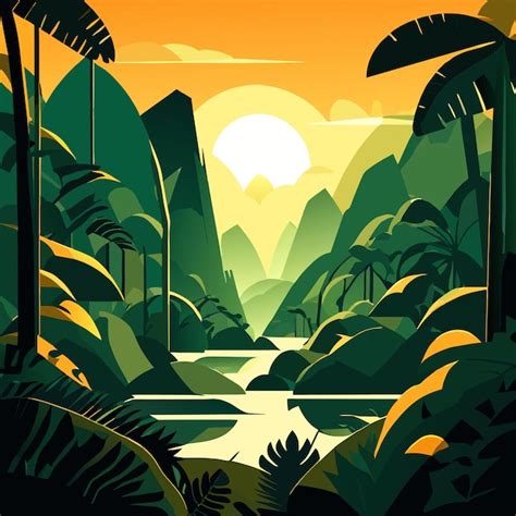 Premium Vector | Tropical forest landscape illustration