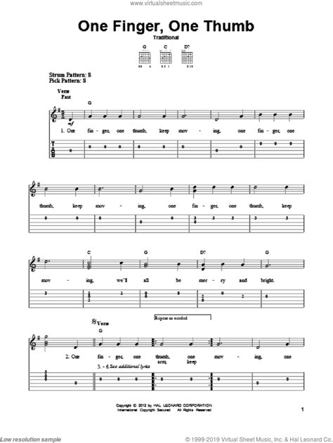 One Finger, One Thumb sheet music for guitar solo (easy tablature)