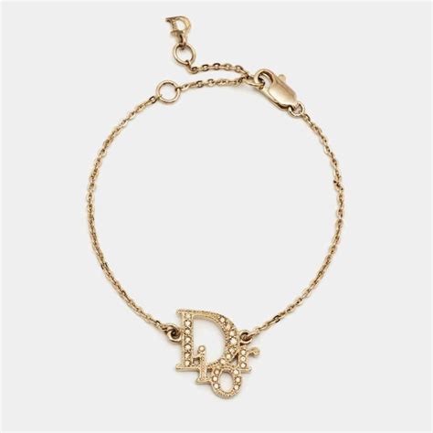 Dior Gold Tone Crystal Oblique Logo Bracelet Dior | The Luxury Closet