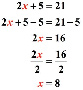 the complete step-by-step solution to the two-step linear equation 2x+5=21. solving it,we have ...