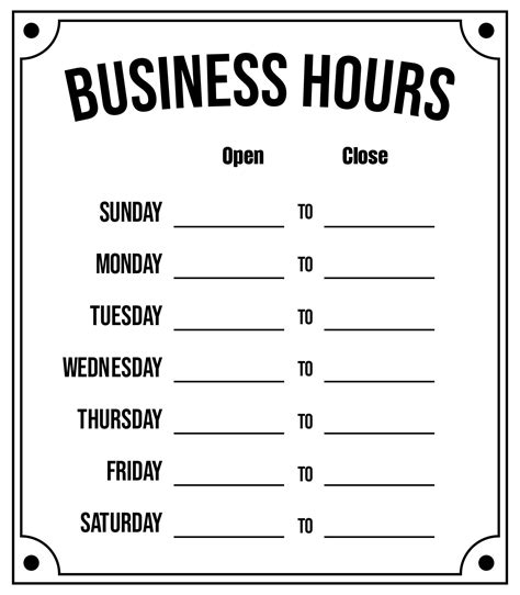 Printable Business Hours Sign Template Free | Business hours sign, Sign templates, Store hours sign