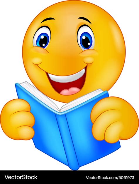 Happy smiley emoticon reading book Royalty Free Vector Image