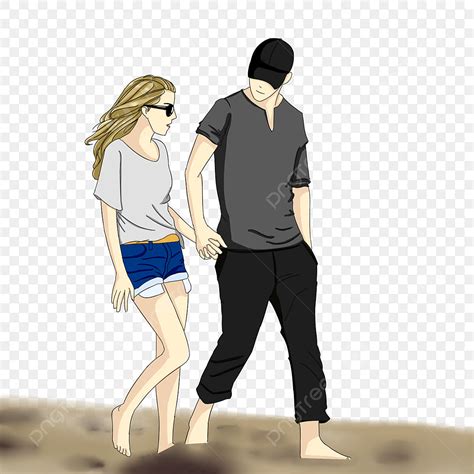 Couples Holding Hands PNG Picture, Cartoon Hand Painted Art Couple ...