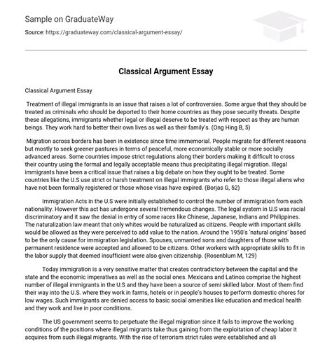 ⇉Classical Argument Essay Essay Example | GraduateWay