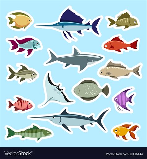 Colorful fish stickers set Royalty Free Vector Image