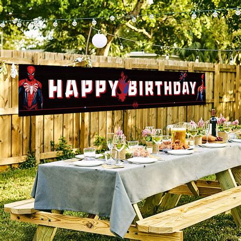 ANATANOWOR Large Spiderman Birthday Decoration Banner, Spiderman Happy Birthday Banner Sign ...