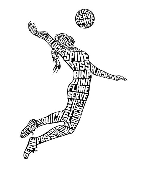 Volleyball Silhouette Typographic Woman Player Digital Art by Lance ...