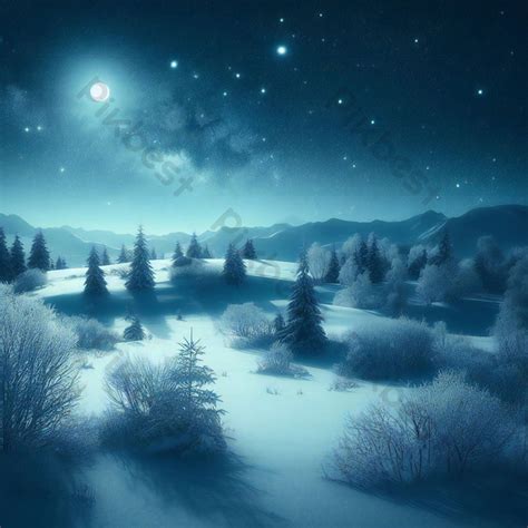 Snowy Landscape With Starry Night Sky Takes Center Stage For Creating Beauty Wonderland Photo ...