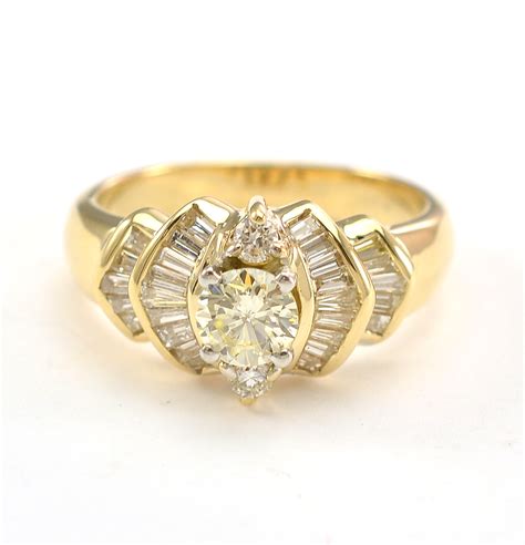 14K Yellow Gold 7.09 Grams 0.70 Carat t.w. Diamond Cocktail Ring With 0.55 Carat Round Diamond ...