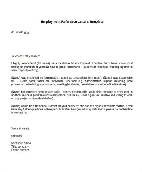 Letter Of Employment Reference