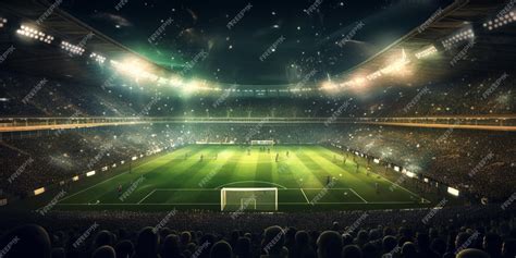 Premium Photo | Football stadium at night with green grass and crowds ...