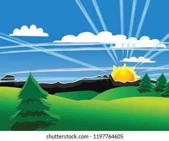 Sunrise Cartoon Background: vector de stock (libre de regalías ...