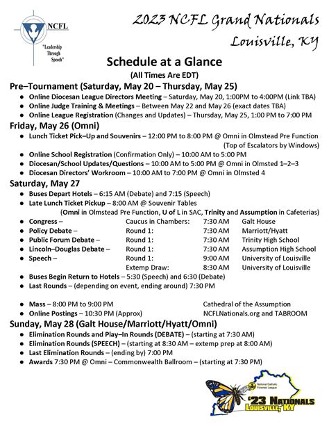 NCFL 2023 Schedule - NCFL Nationals